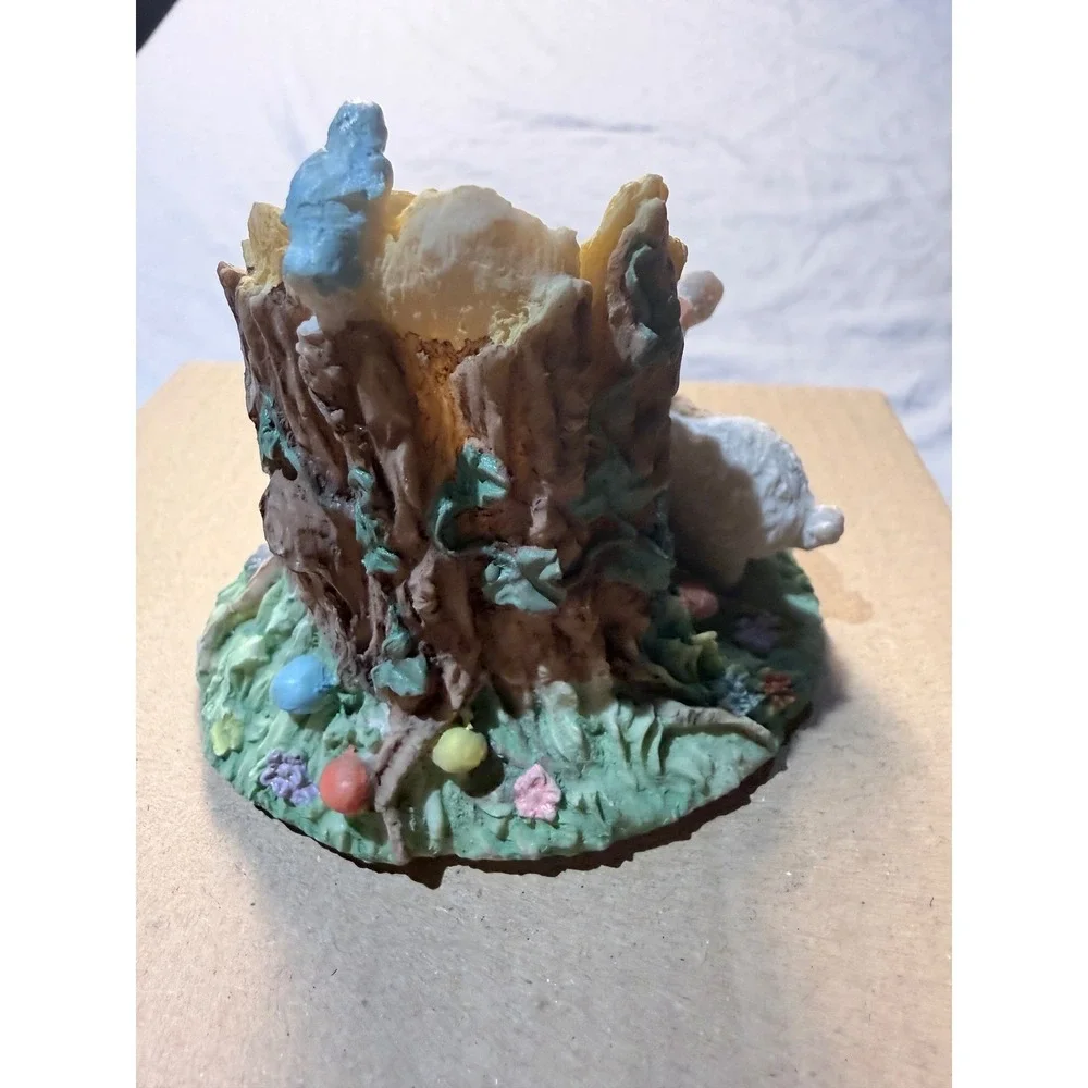 Vintage‎ Resin Bunny Family Tree House Hinged Figurine Easter Decor